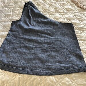 LOFT One Shoulder Denim-Look Linen Blend Top Side Zip Size Medium